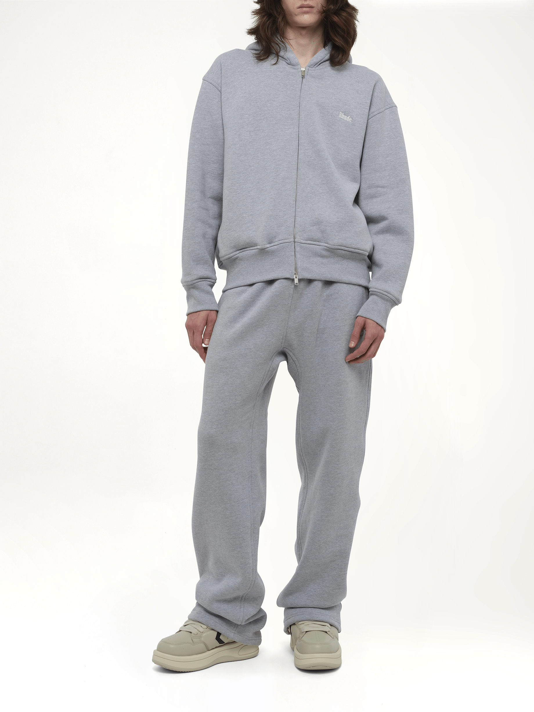 Rhude Classique Full-Zip Hoodie in Heather Gray