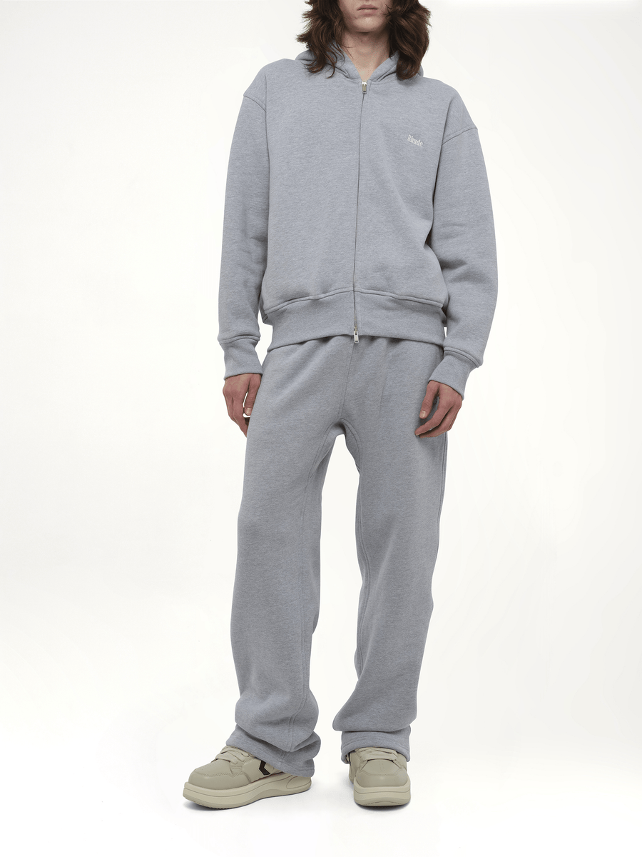 Rhude Classique Full-Zip Hoodie in Heather Gray