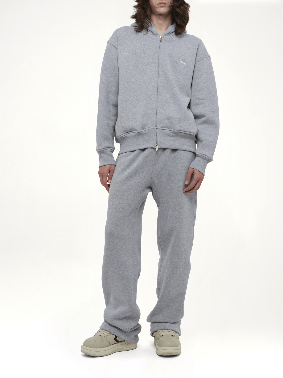 Rhude Classique Full-Zip Hoodie in Heather Gray