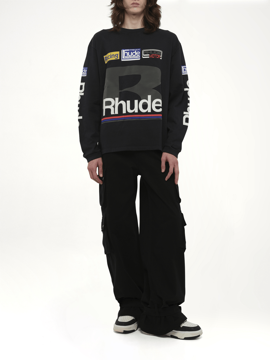 Rhude Petrol Patch Long Sleeve T-Shirt in Vintage Black