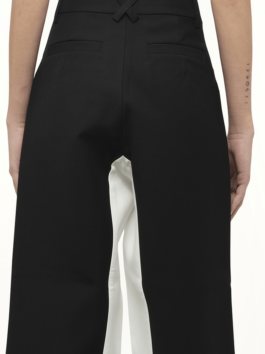 Black & White Stitched Suit Pants in Black