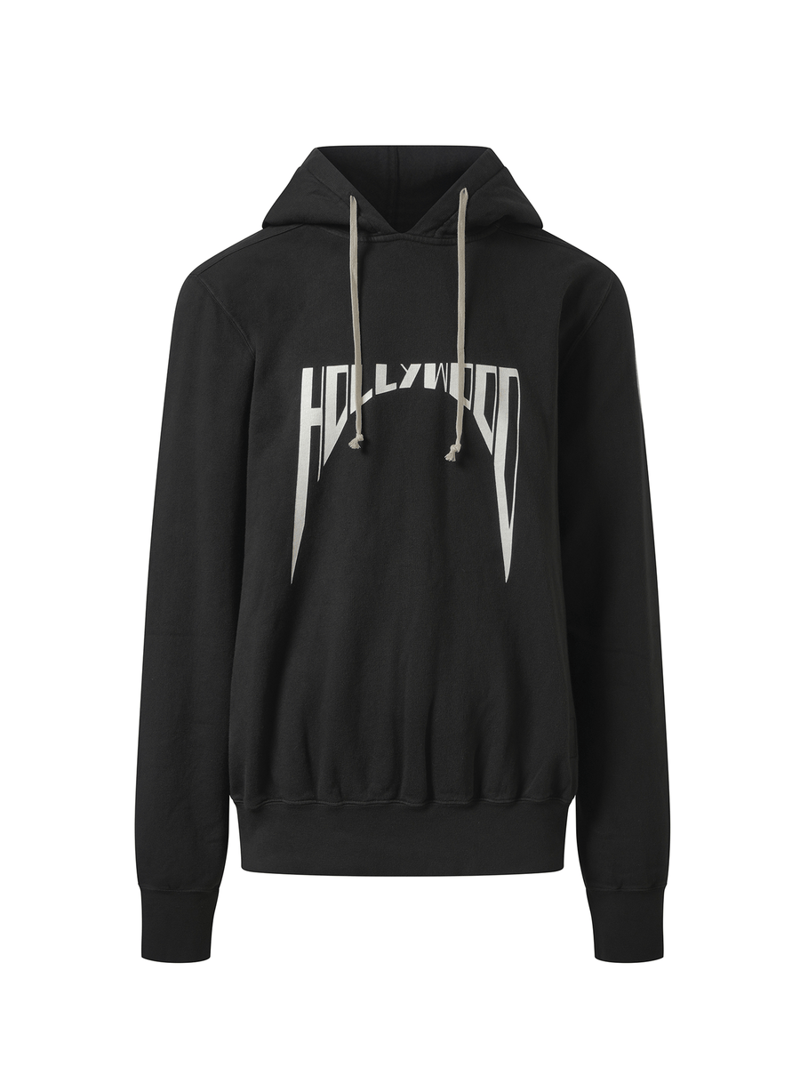 Rick Owens Drkshdw Hollywood Curved Print Oversized Hoodie in Black/Milk