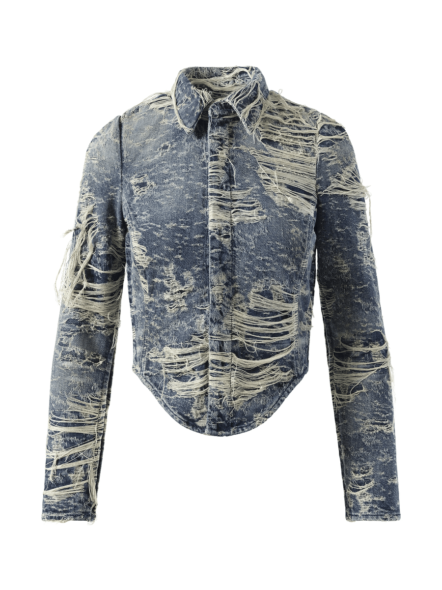 Diesel De-Madeline Distressed Denim Shirt in Blue