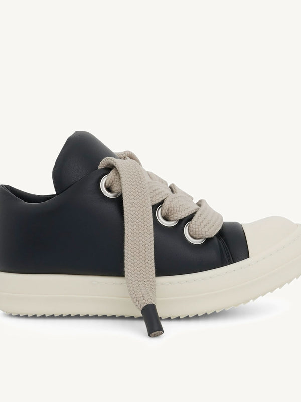 Jumbo Lace Padded Low Sneaker in Black/Milk Side View | RICK OWENS