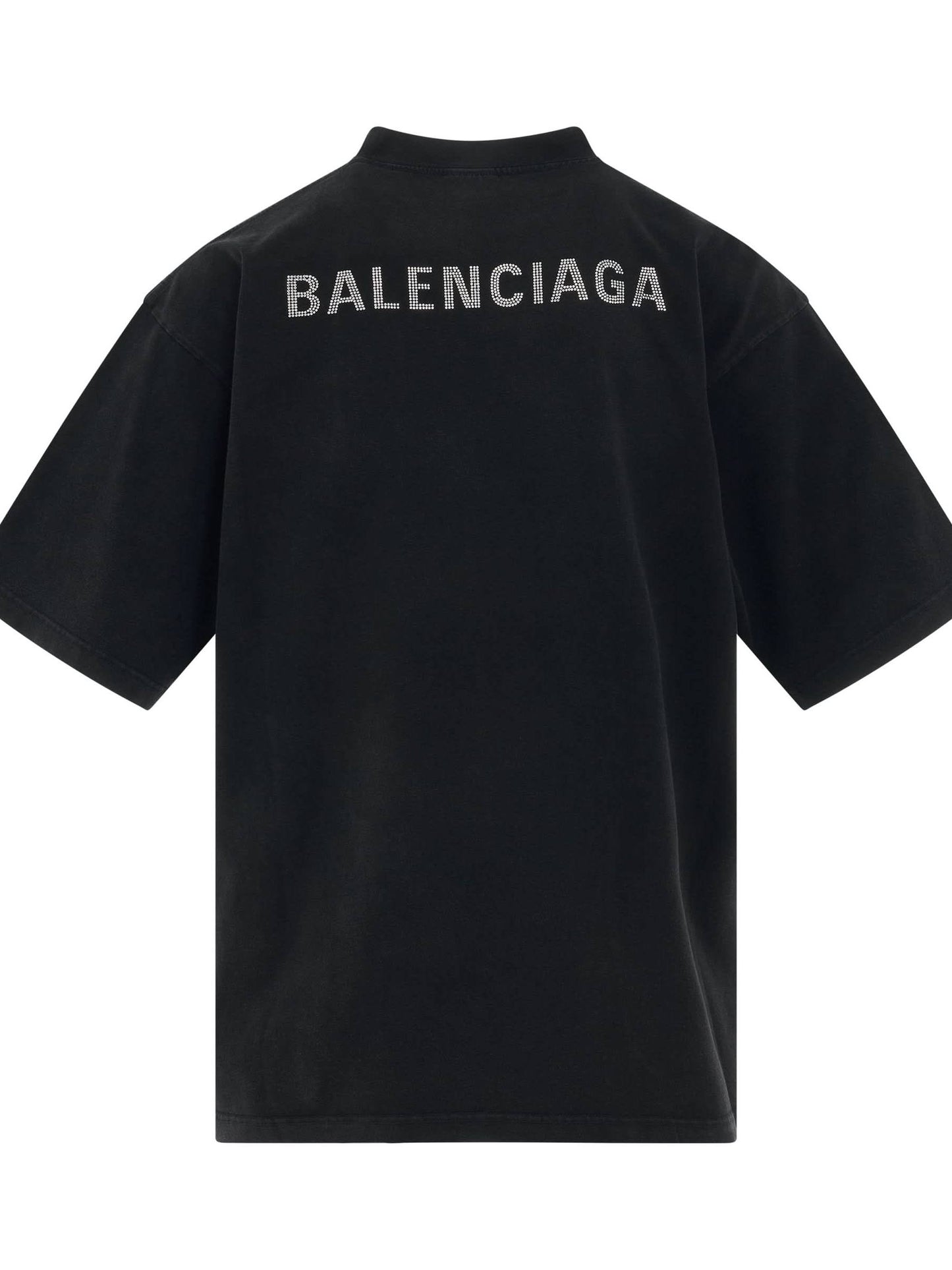 Back Logo Strass Oversized T-Shirt in Black/Silver