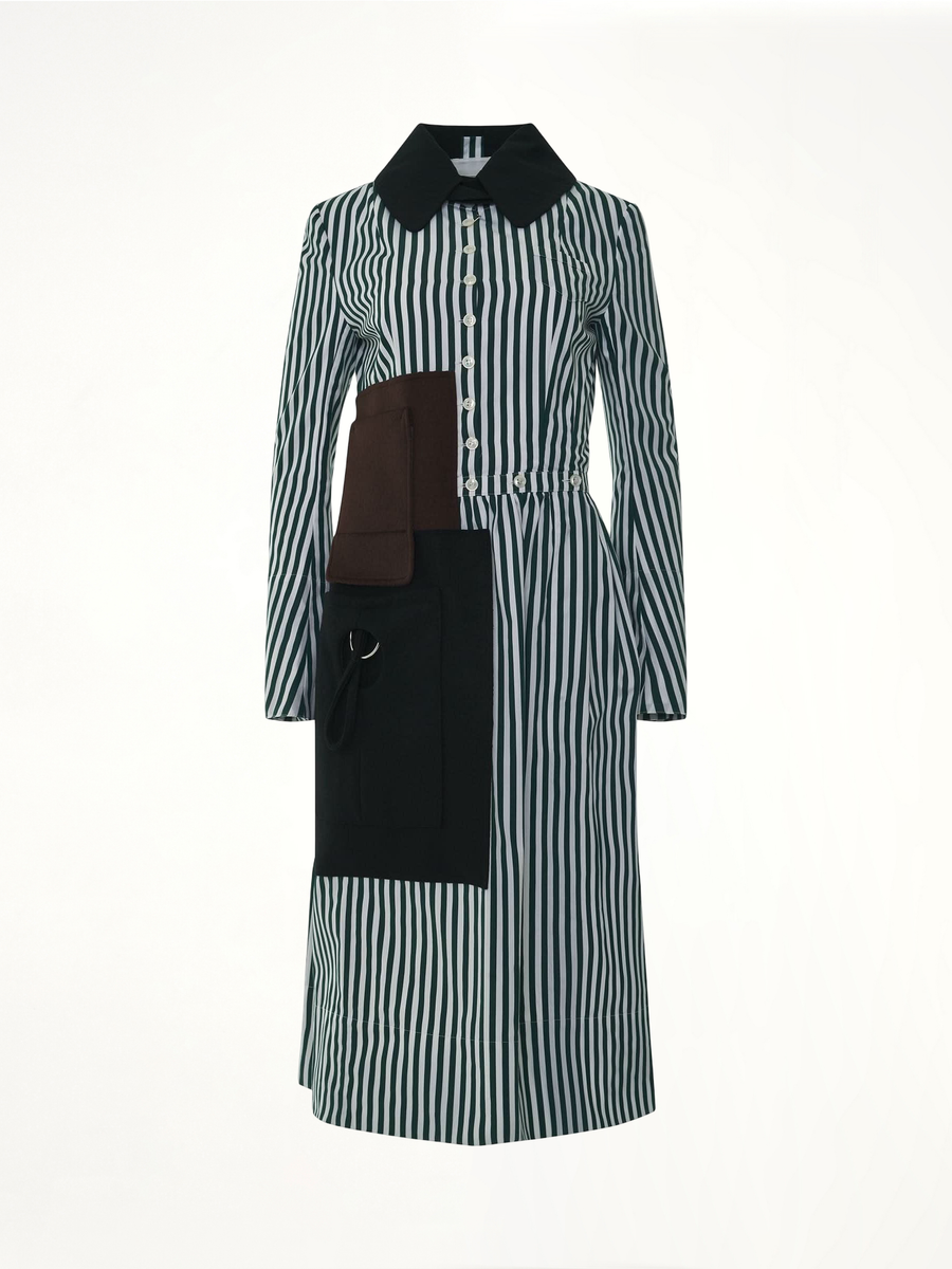 Long Stripe Shirt Dress in White