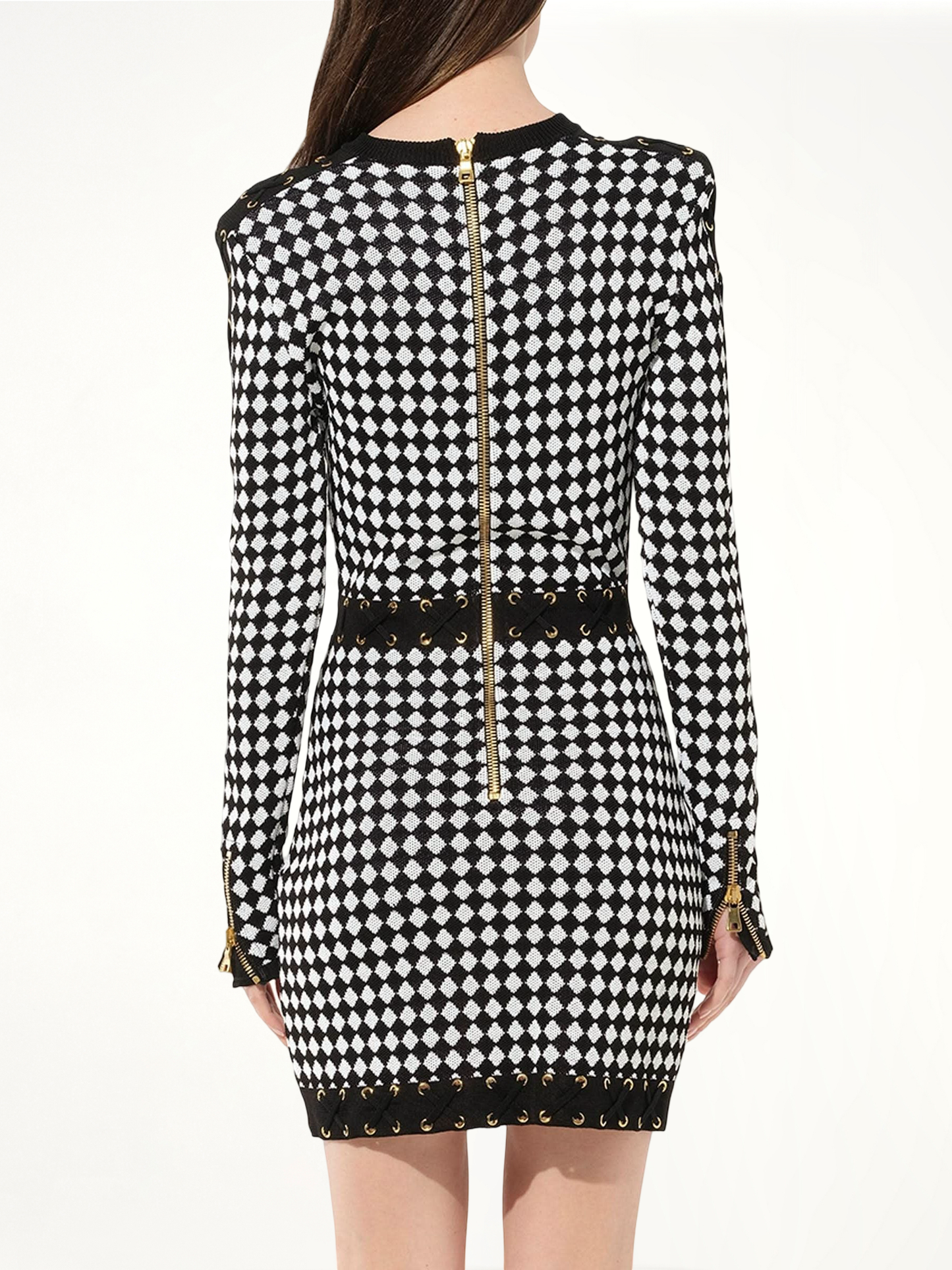 Maille Knit Dress in Black/White Check