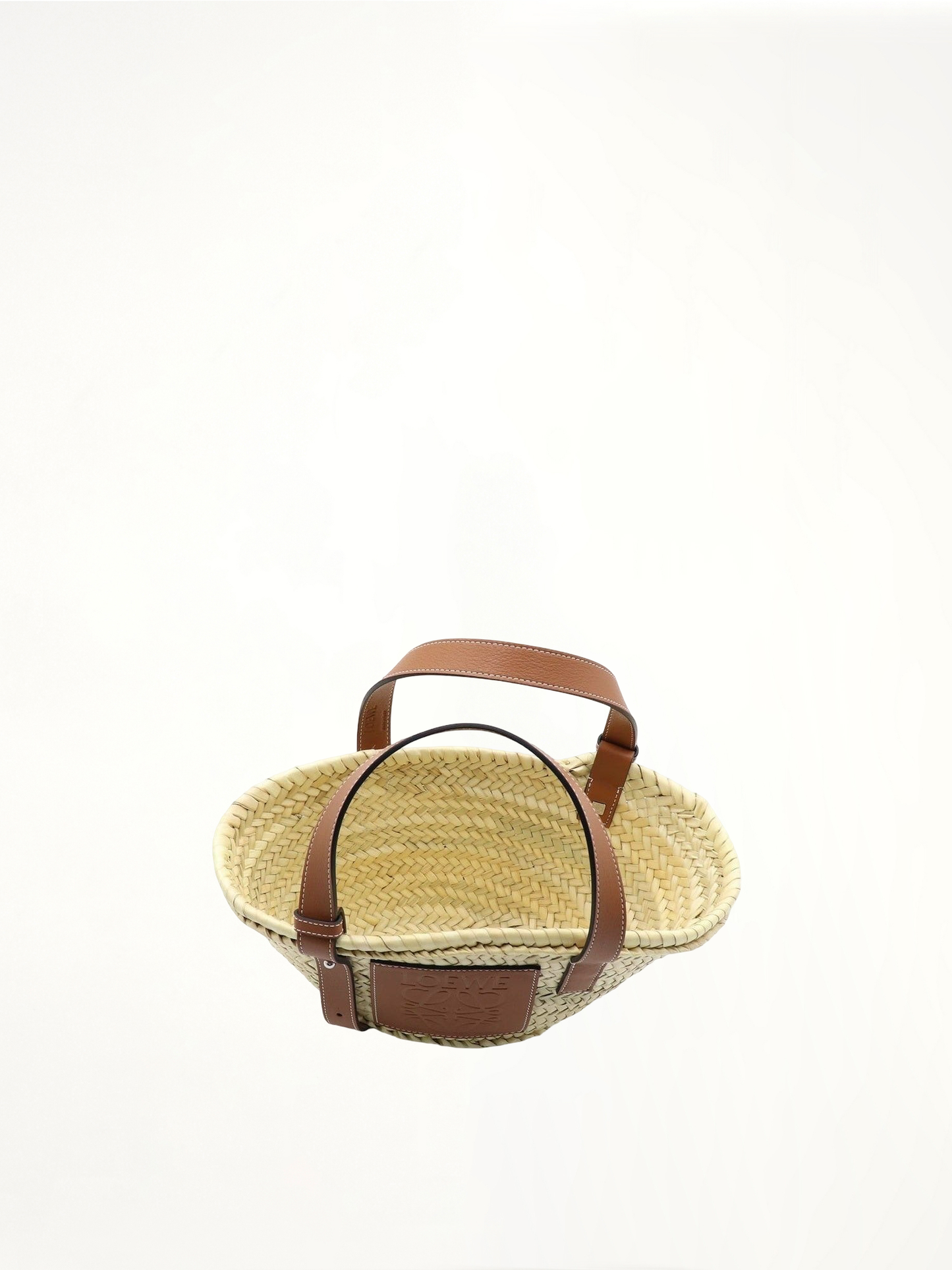 Small Basket Bag in Palm Leaf and Calfskin in Natural/Tan