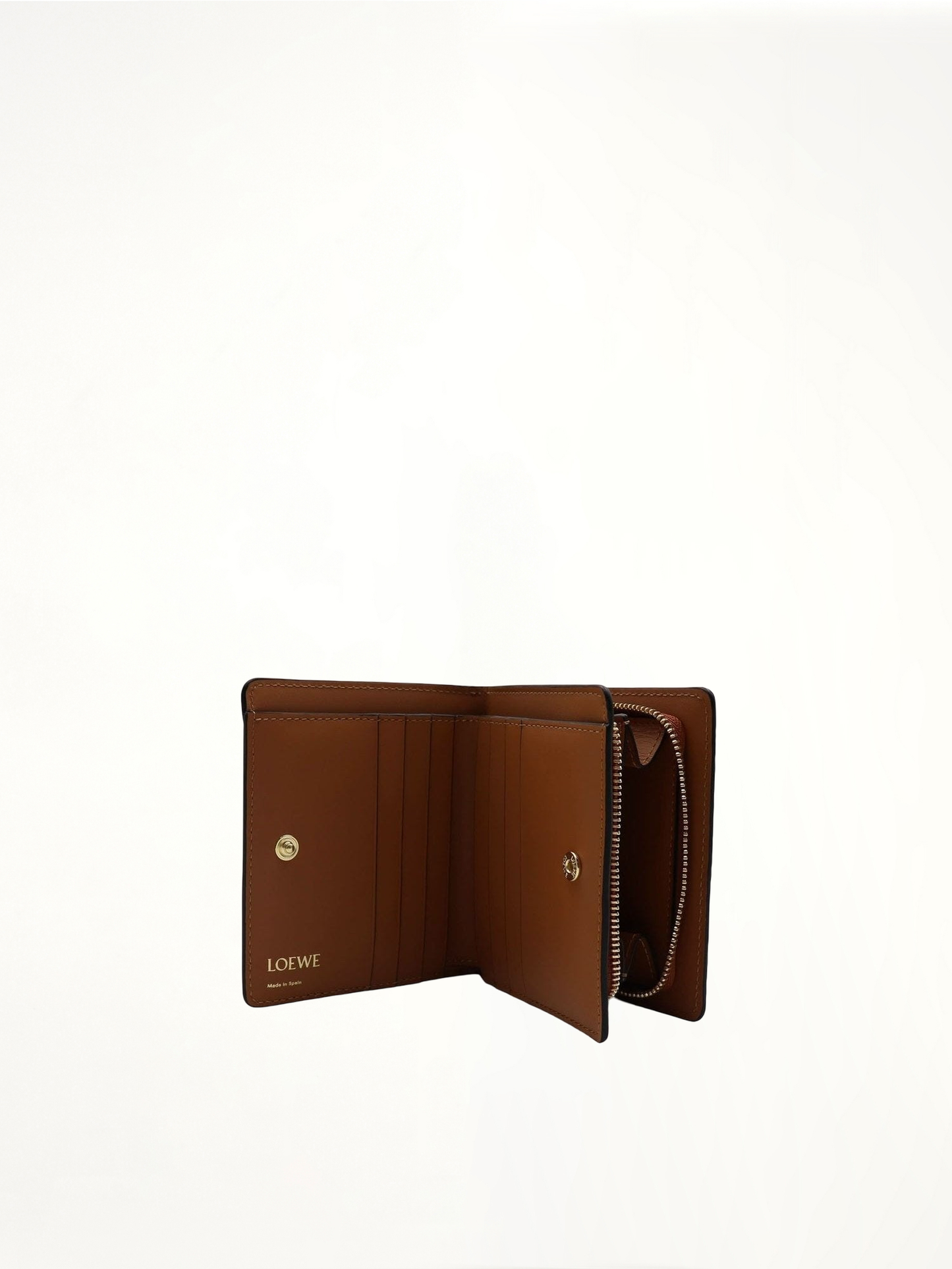 Repeat Compact Zip Wallet in Embossed Calfskin in Tan