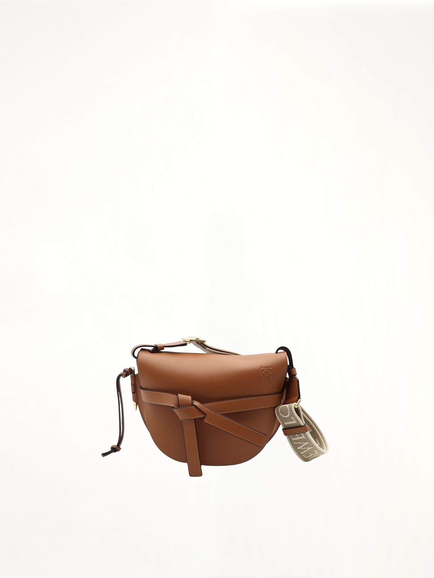 Small Gate Bag in Soft Calfskin and Jacquard Strap in Tan
