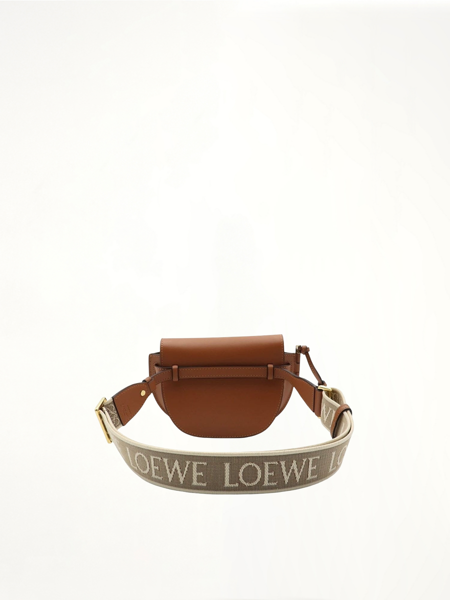 Mini Gate Dual Bag in Soft Calfskin and Jacquard Strap in Tan