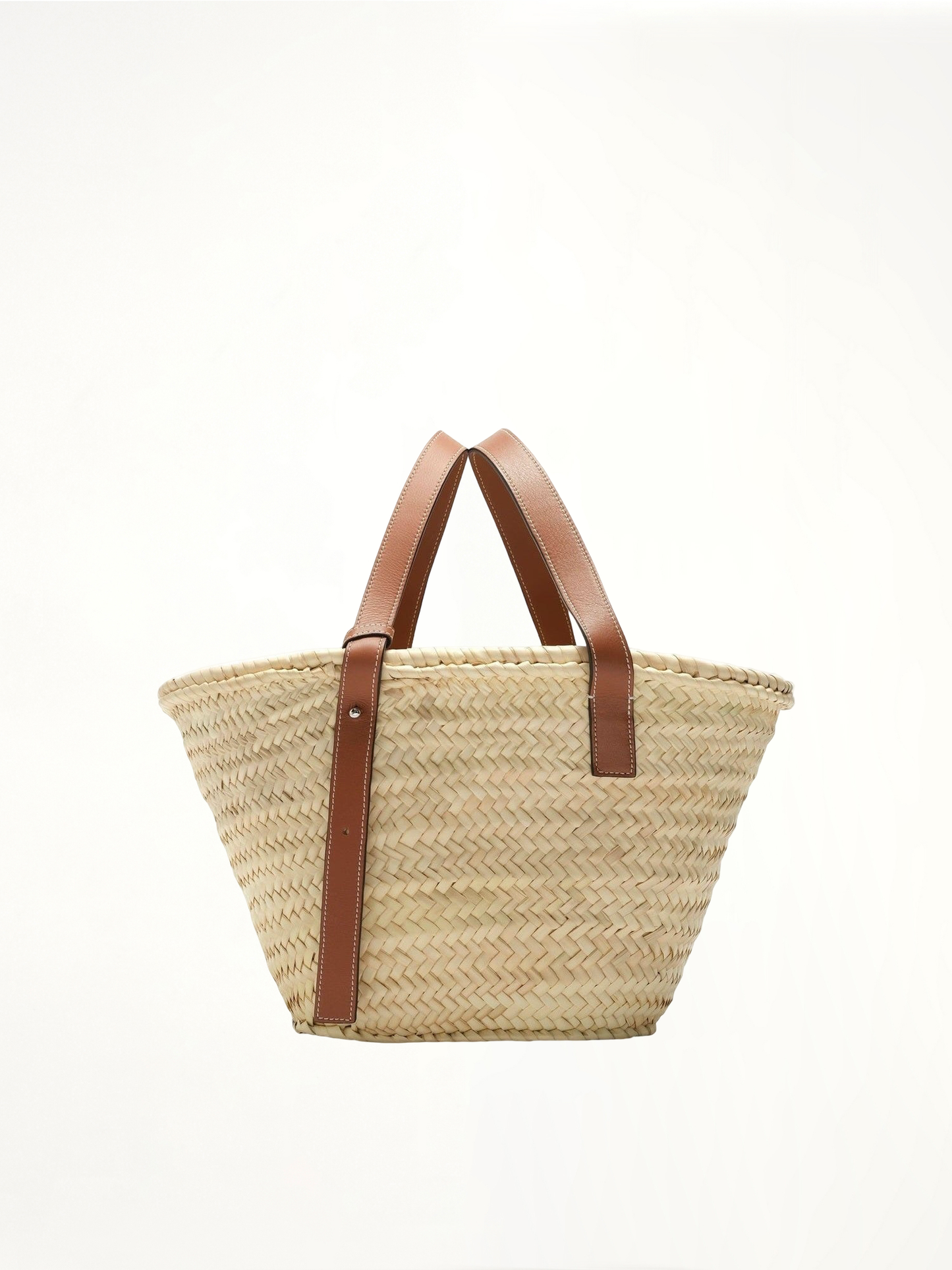 Medium Basket Bag in Palm Leaf and Calfskin in Natural/Tan