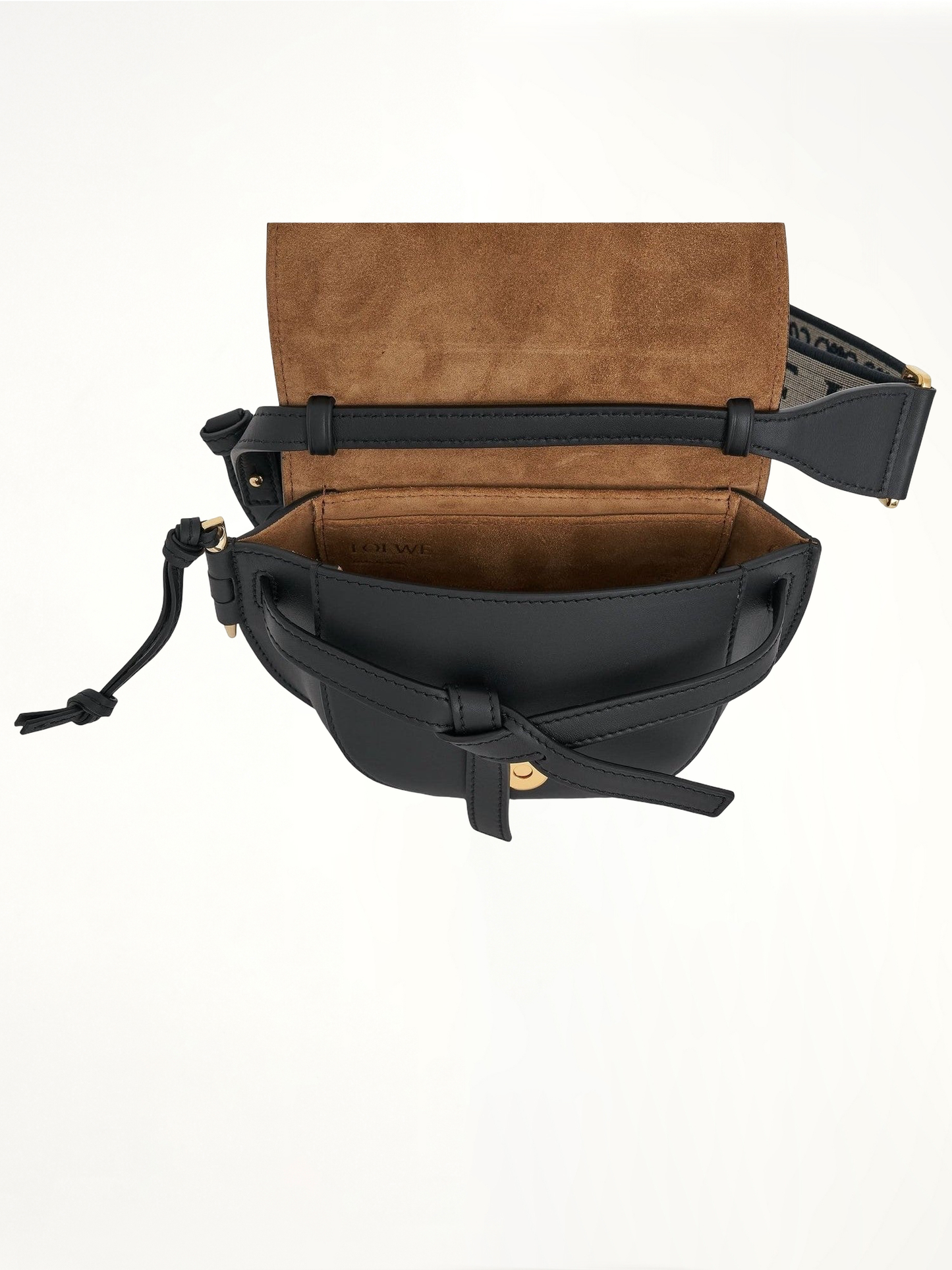 Mini Gate Dual Bag in Soft Calfskin and Jacquard Strap in Black