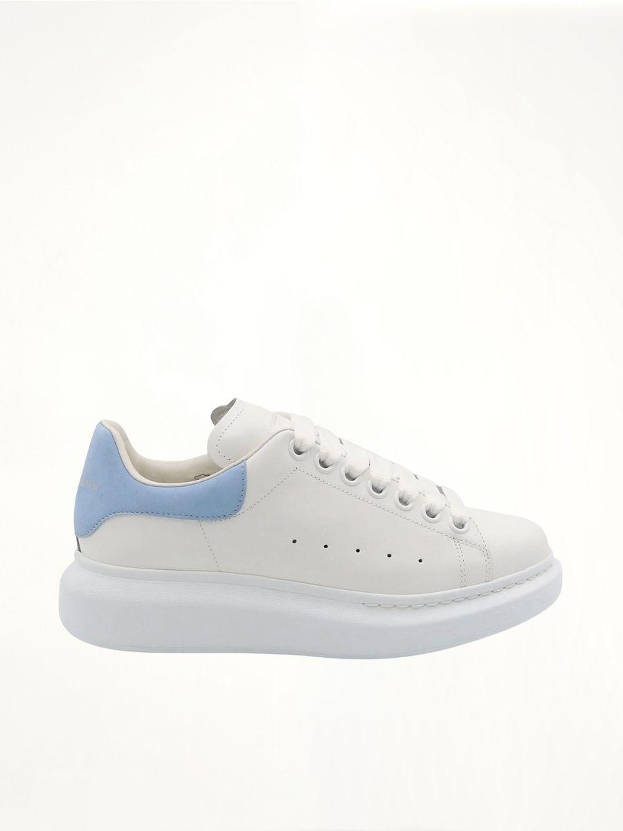 Larry Oversized Sneaker in White/Powder Blue Side View | ALEXANDER MCQUEEN
