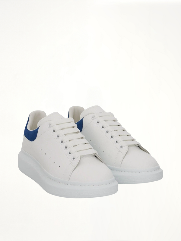 Larry Oversized Sneaker in White/Paris Blue Front View | ALEXANDER MCQUEEN