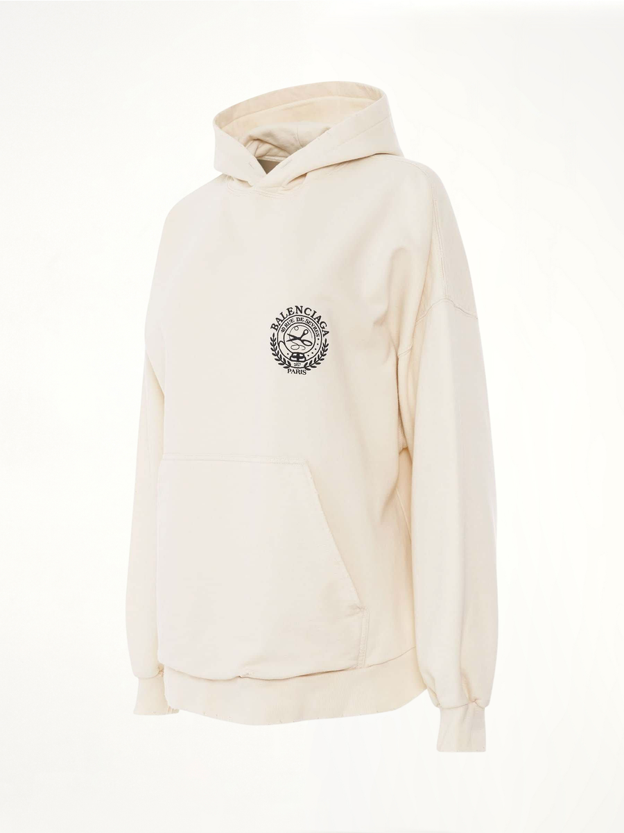 Scissors Crest Embroidered Wide Fit Hoodie in Cream