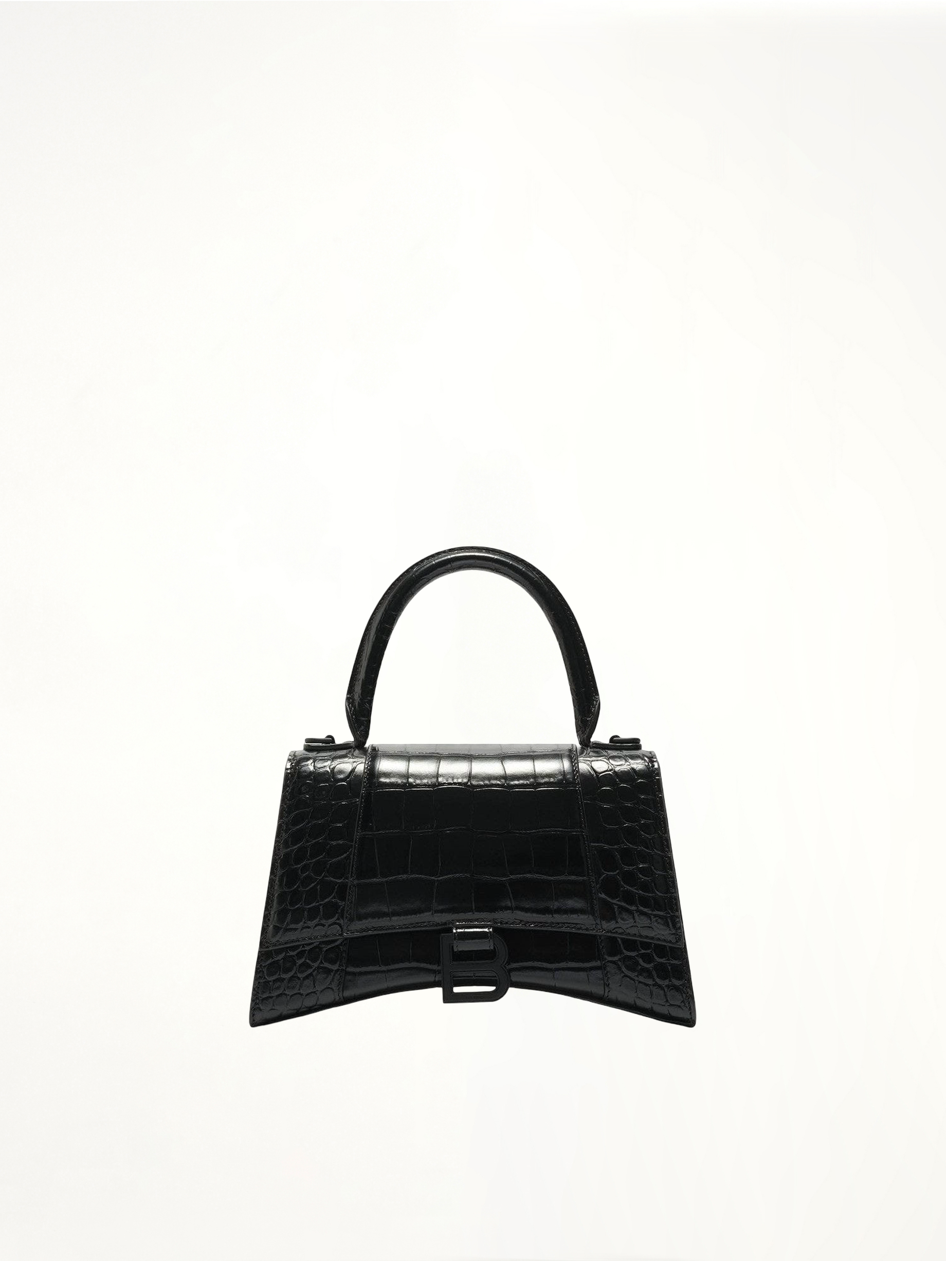 Hourglass Small Croco Embossed Bag in Black