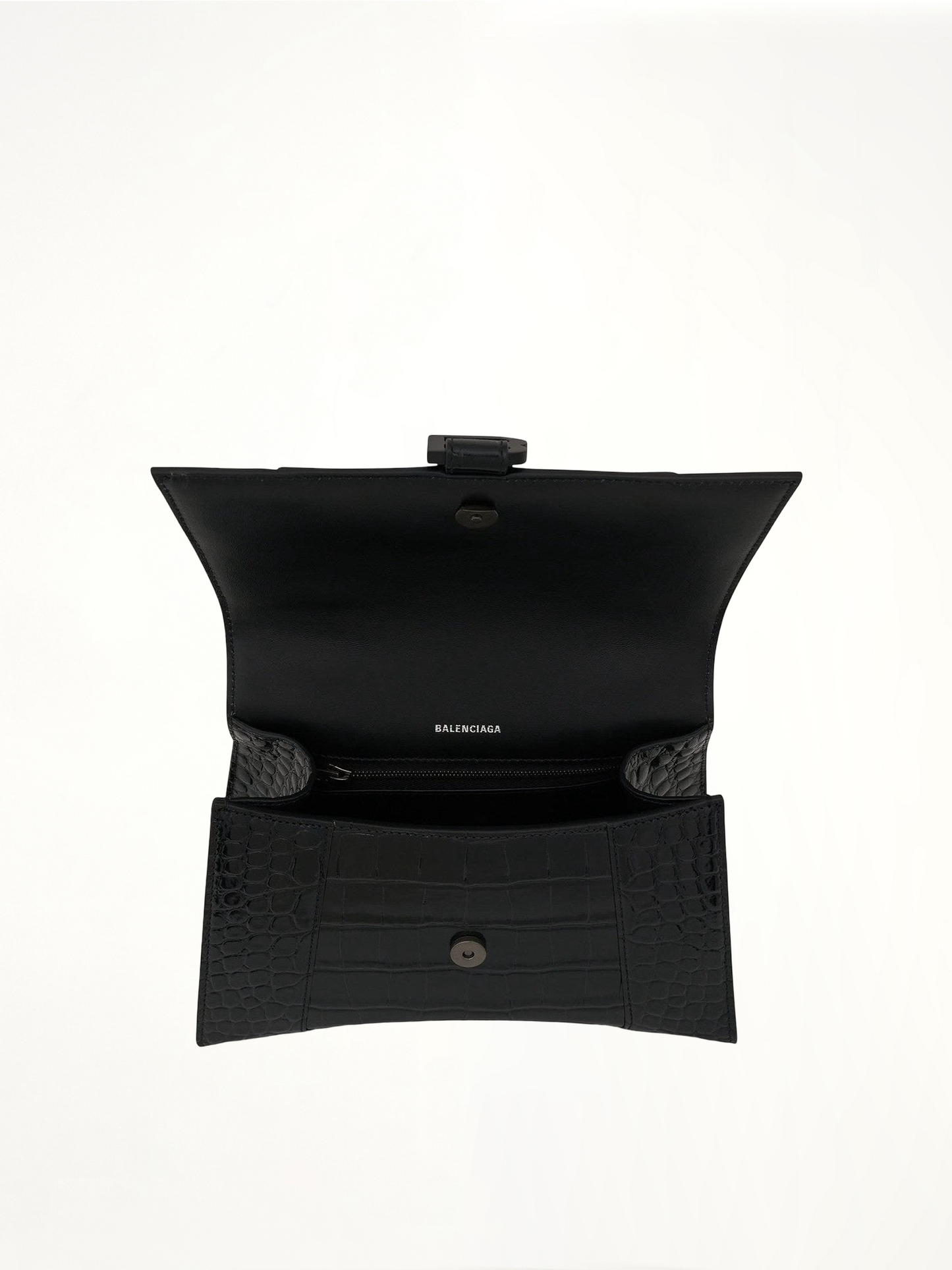 Hourglass Small Croco Embossed Bag in Black