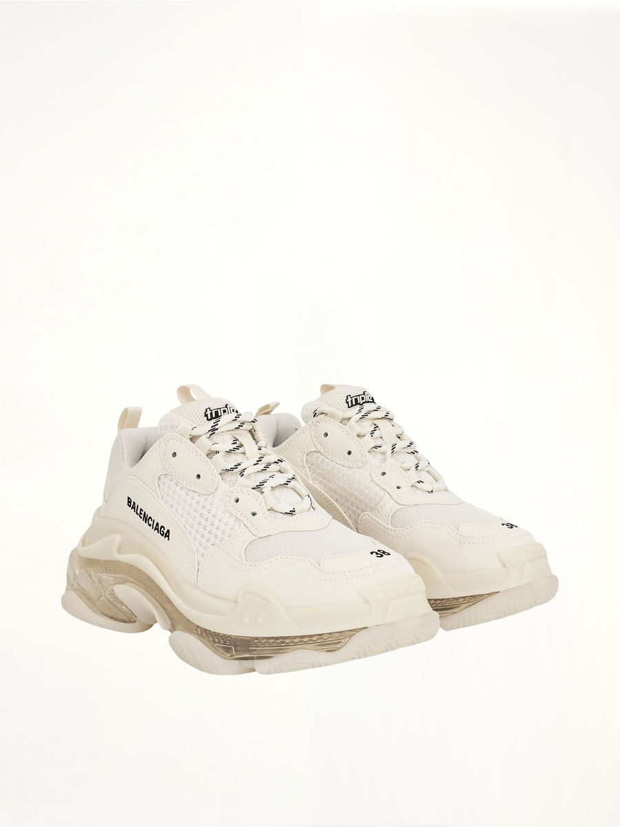 Triple S Clear Sole Sneakers in Light Beige Front View | BALENCIAGA