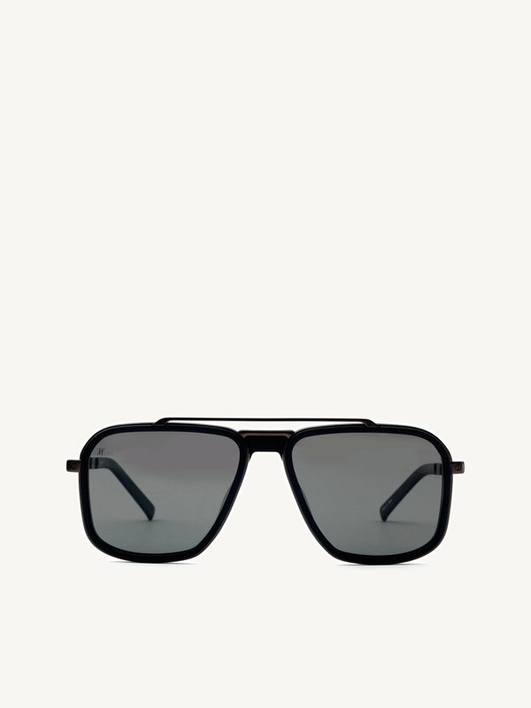 Black Matte Squared Sunglasses with Gradient Smoke Black Lens