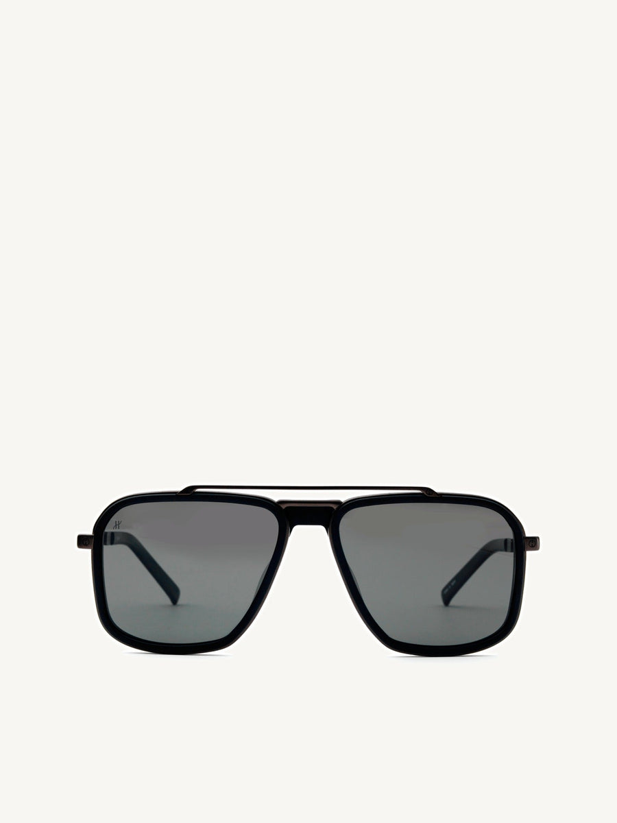 Black Matte Squared Sunglasses with Gradient Smoke Black Lens