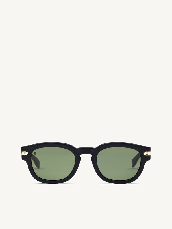 Black Matte Rounded Key Sunglasses with Green Lens