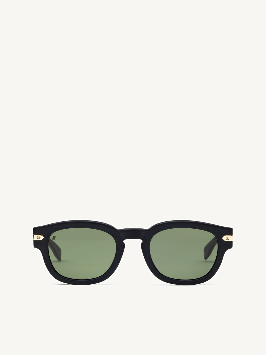 Black Matte Rounded Key Sunglasses with Green Lens