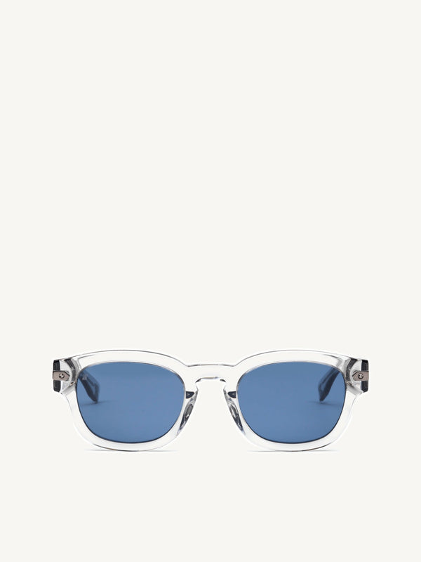 Crystal Grey Rounded Key Sunglasses with Solid Blue Lens