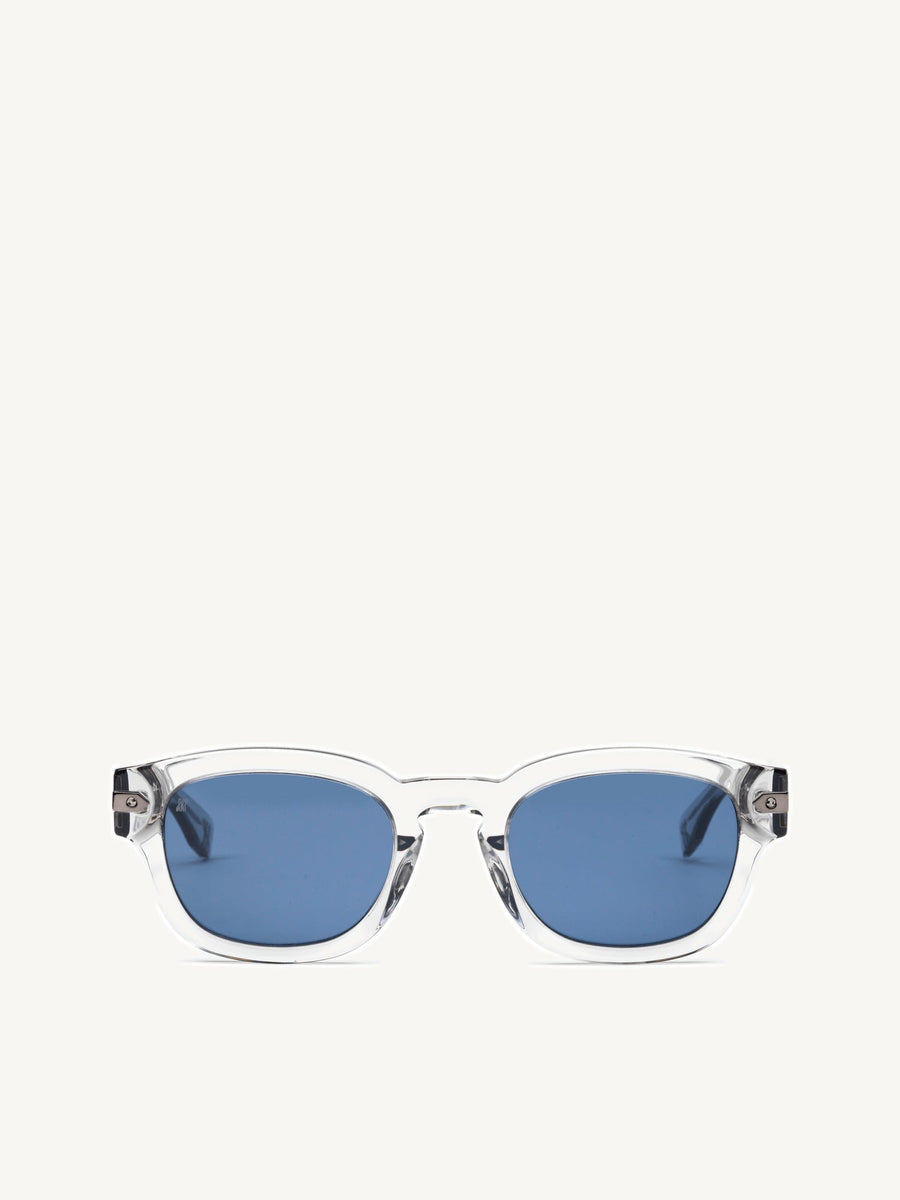 Crystal Grey Rounded Key Sunglasses with Solid Blue Lens