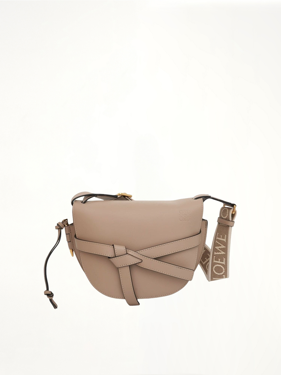 Small Gate Bag in Soft Calfskin and Jacquard Strap in Sand