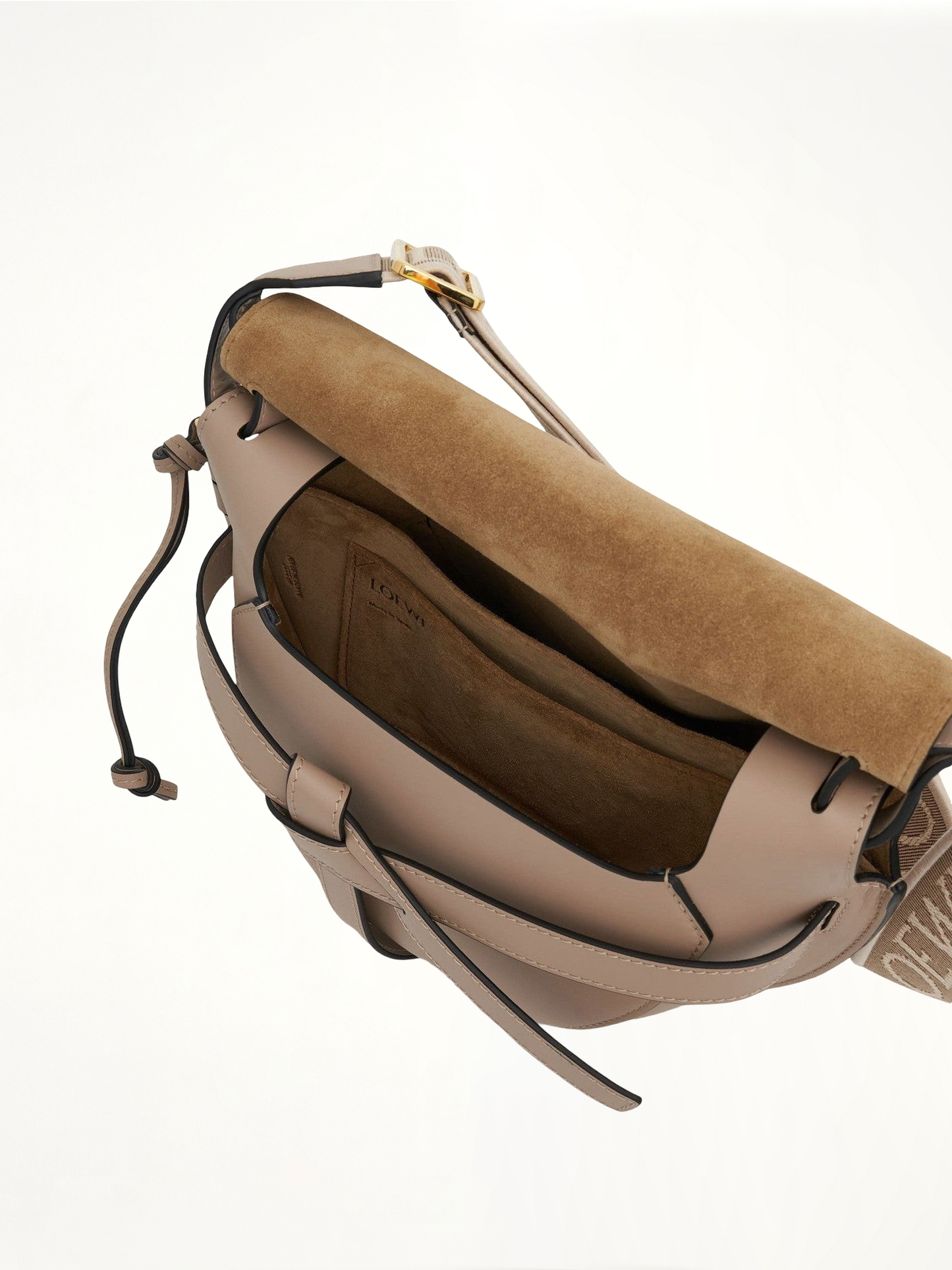 Small Gate Bag in Soft Calfskin and Jacquard Strap in Sand