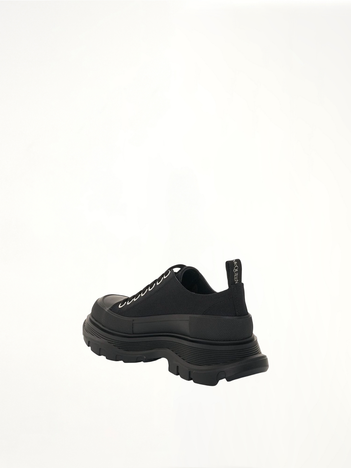 Tread Slick Canvas Lace-Up Shoes in Black Back View | ALEXANDER MCQUEEN