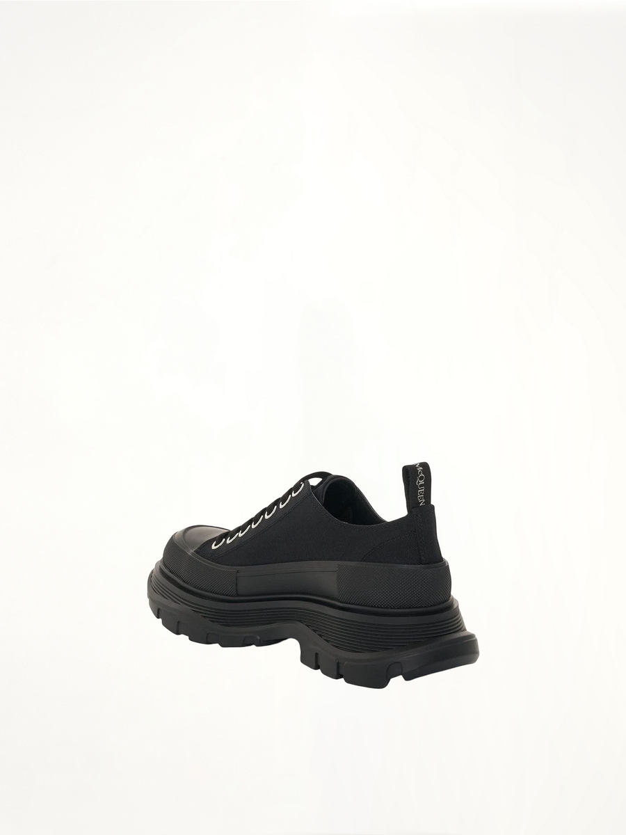 Tread Slick Canvas Lace-Up Shoes in Black Back View | ALEXANDER MCQUEEN