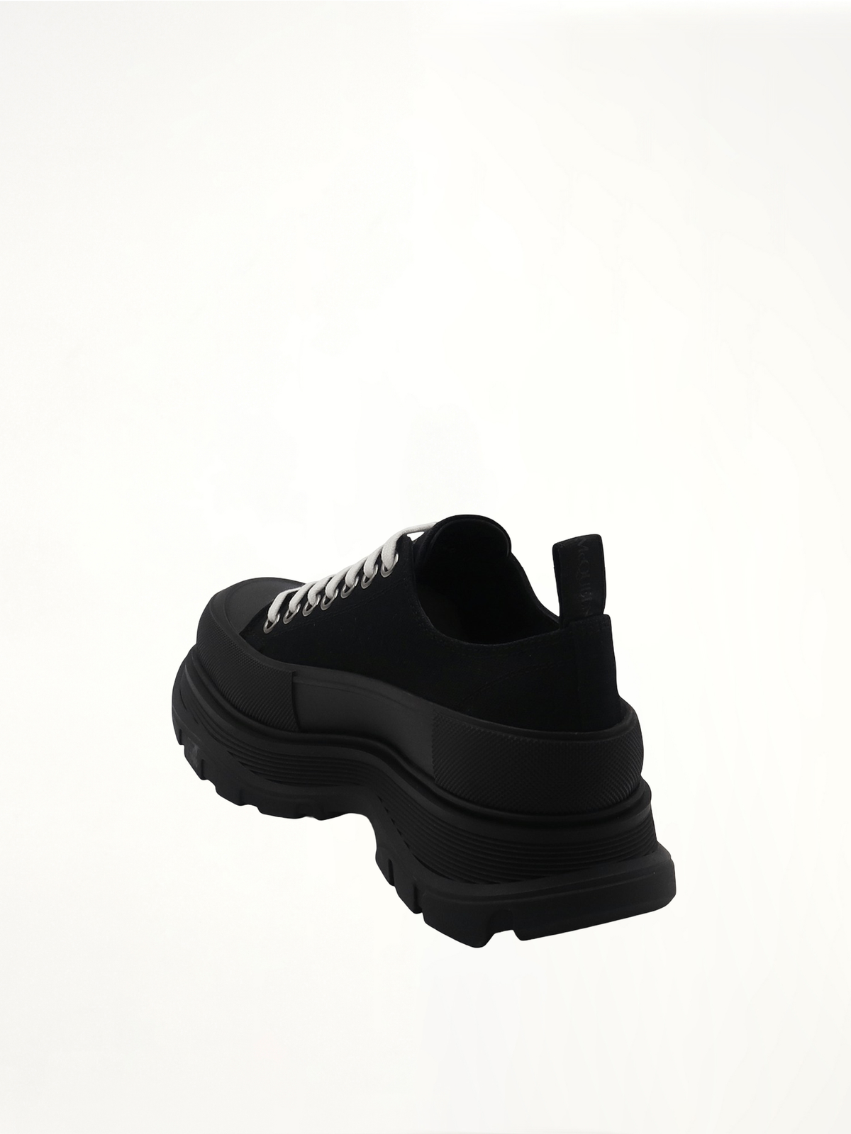 Tread Slick Canvas Lace-Up Shoes in Black Back View | ALEXANDER MCQUEEN
