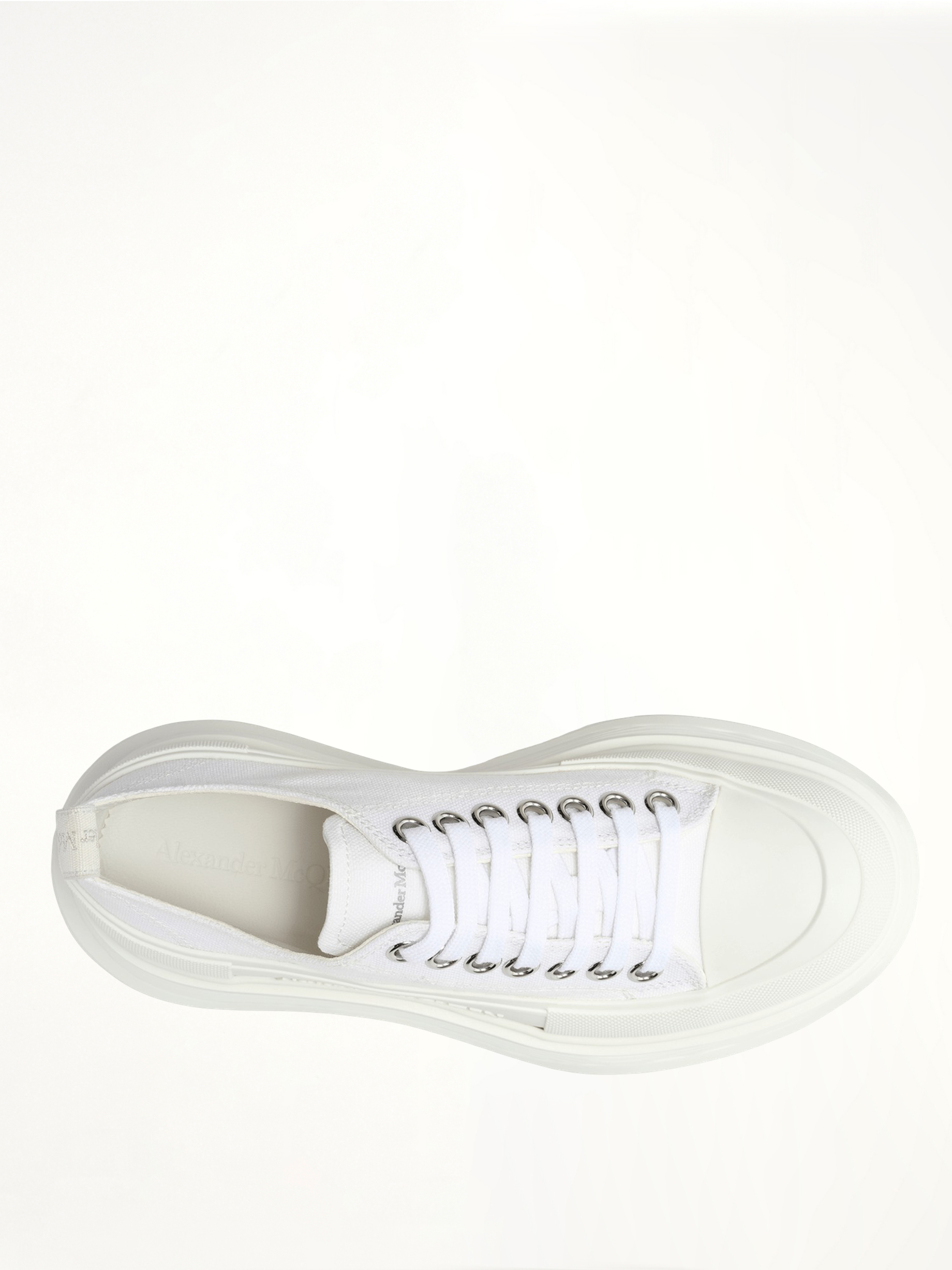Tread Slick Canvas Lace-Up Shoes in White Back View | ALEXANDER MCQUEEN