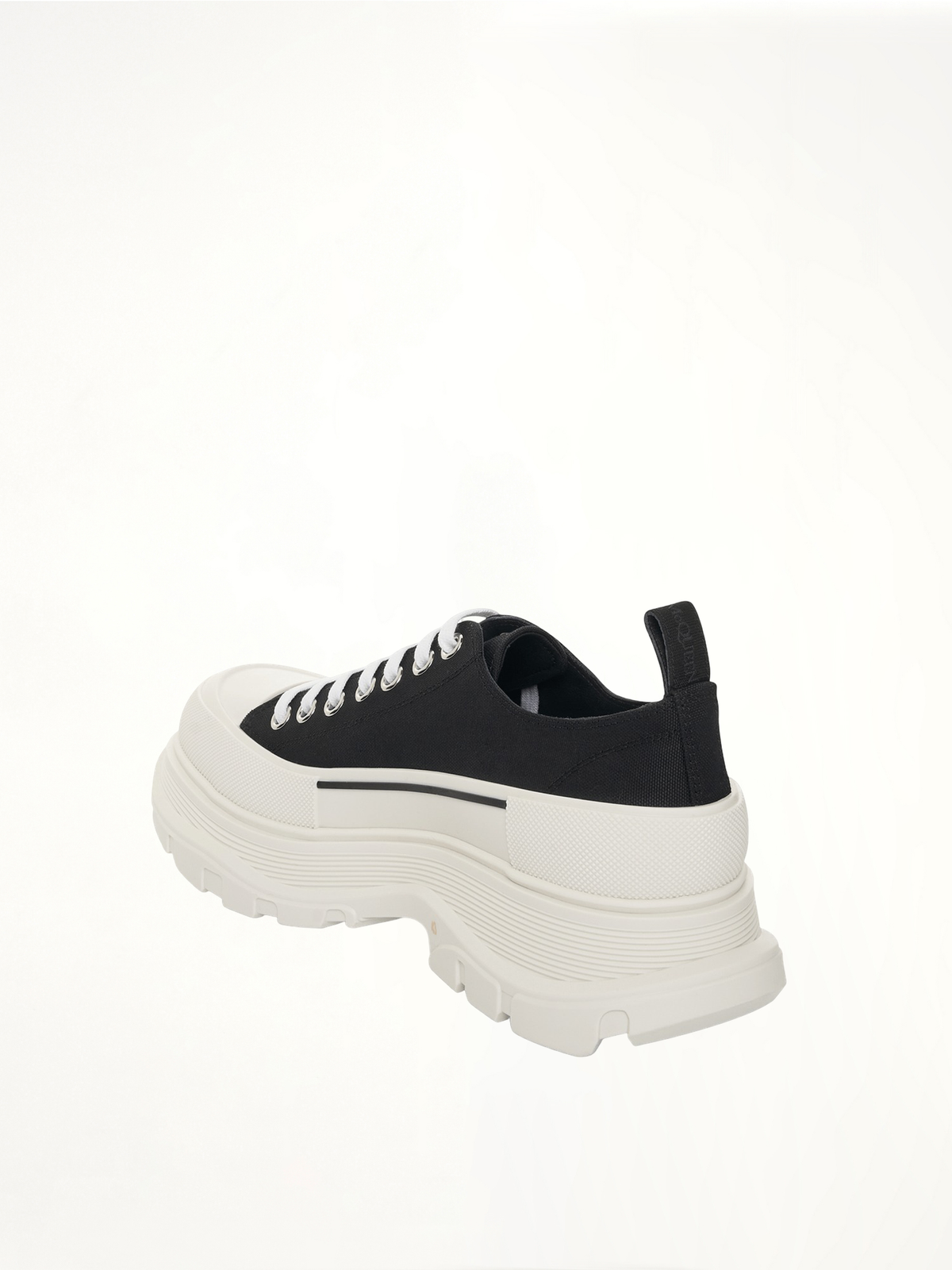 Tread Slick Canvas Lace-Up Shoes in Black/White Back View | ALEXANDER MCQUEEN