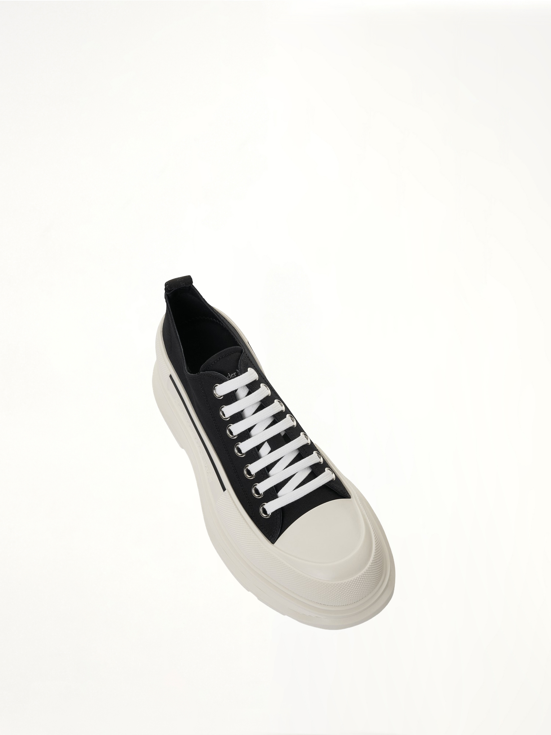Tread Slick Canvas Lace-Up Shoes in Black/White Top View | ALEXANDER MCQUEEN