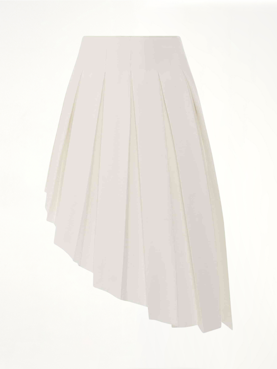 Wool Asymmetrical Pleated Skirt in White