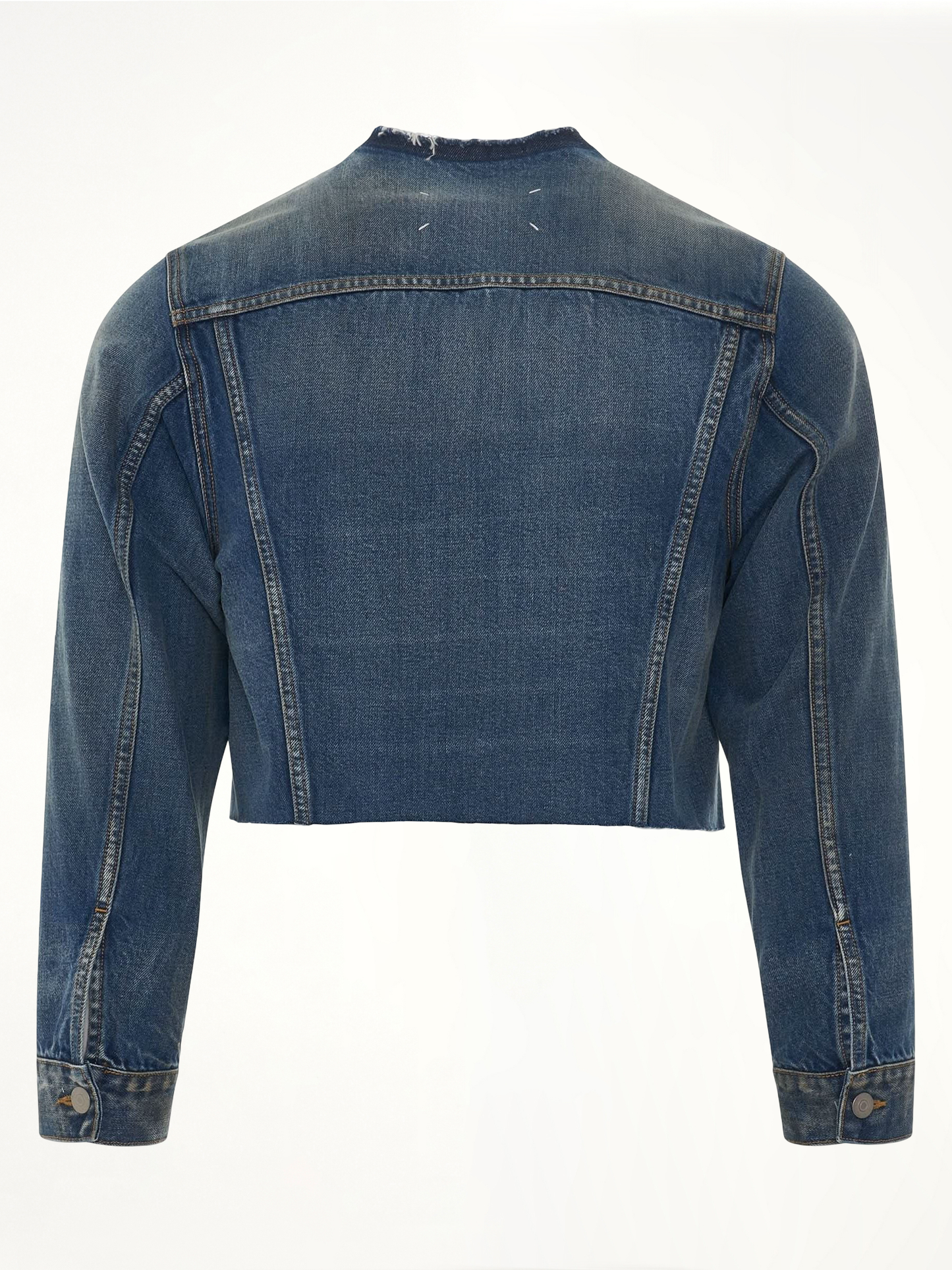 Cropped Collarless Denim Jacket