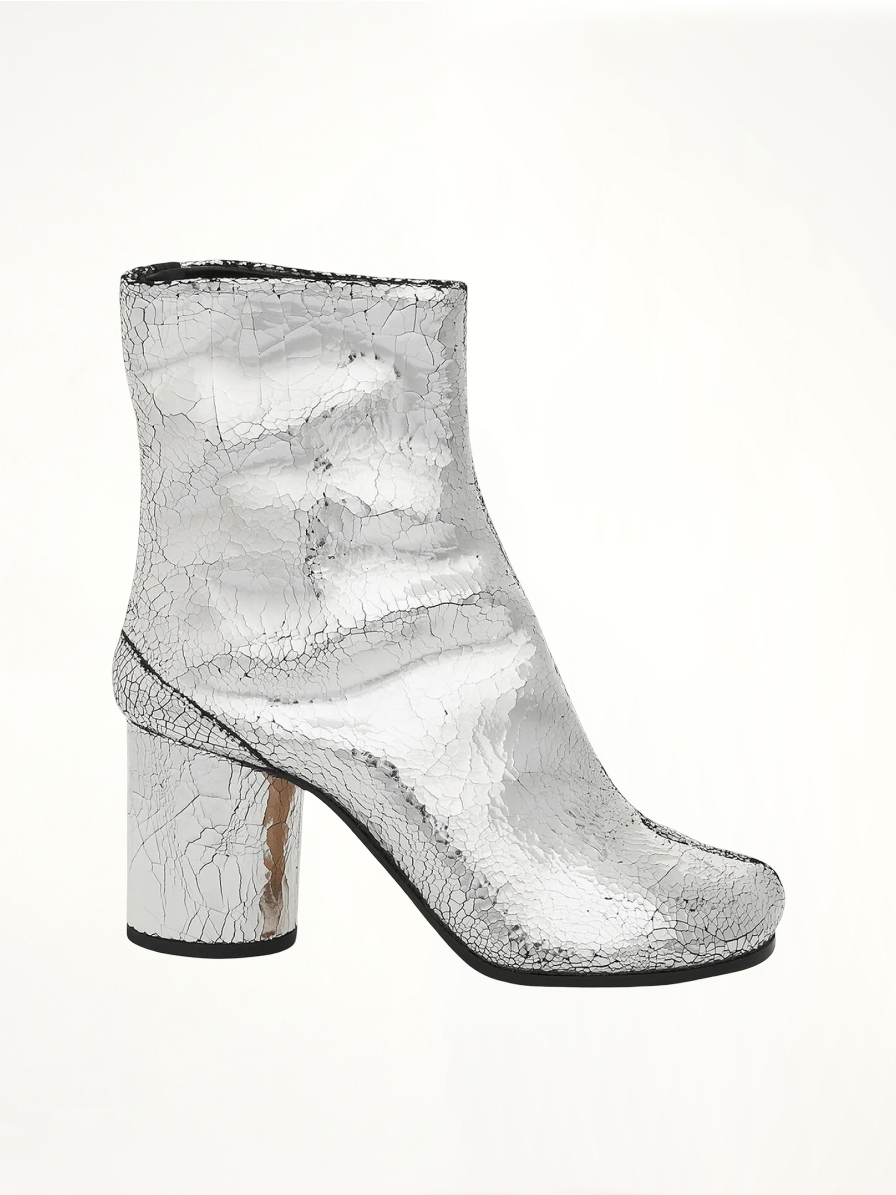 Tabi Mirror Ankle Boots 8cm in Silver Side View | MAISON MARGIELA