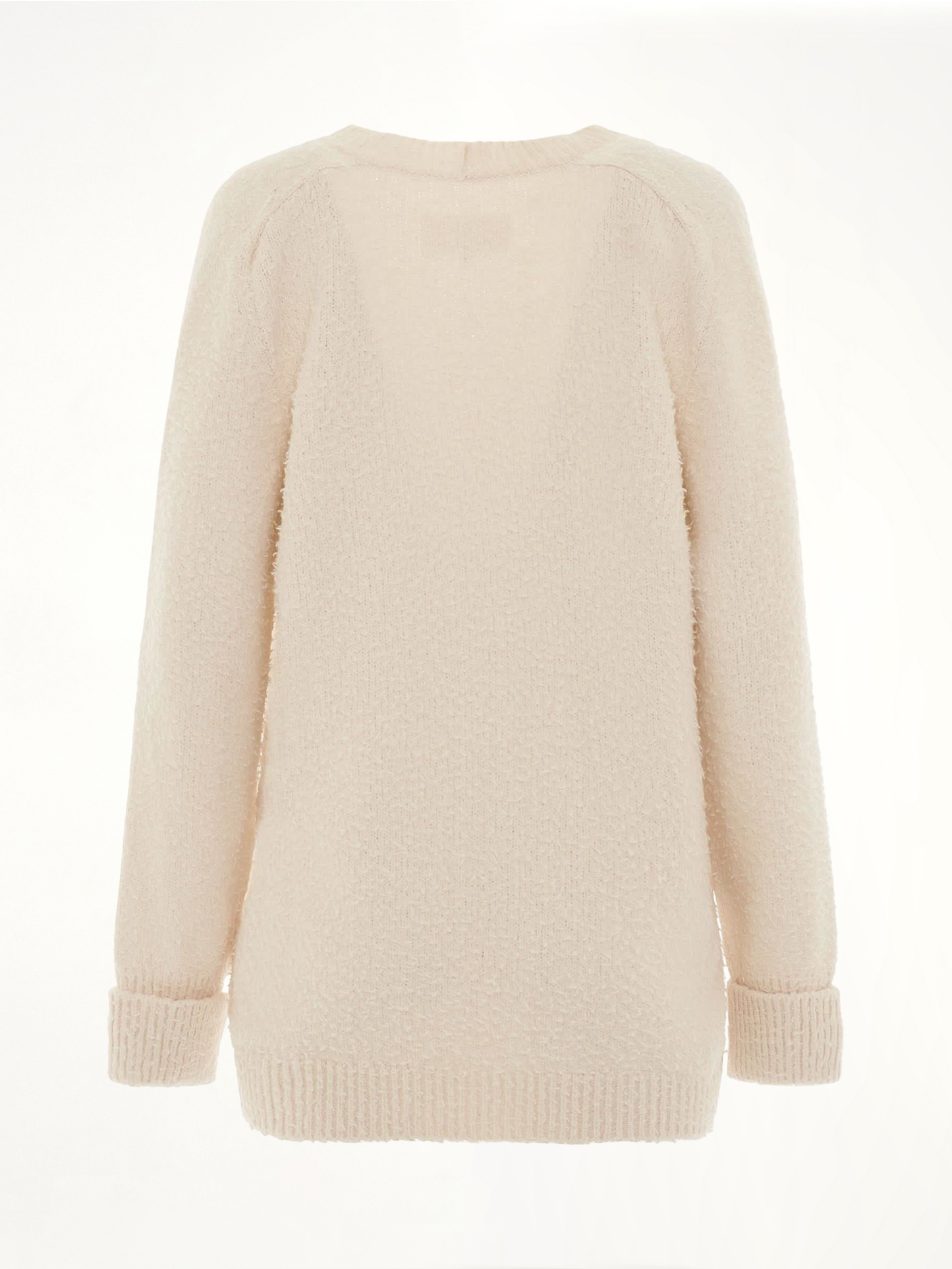 Oversized Piled Knit Cardigan in Off-White