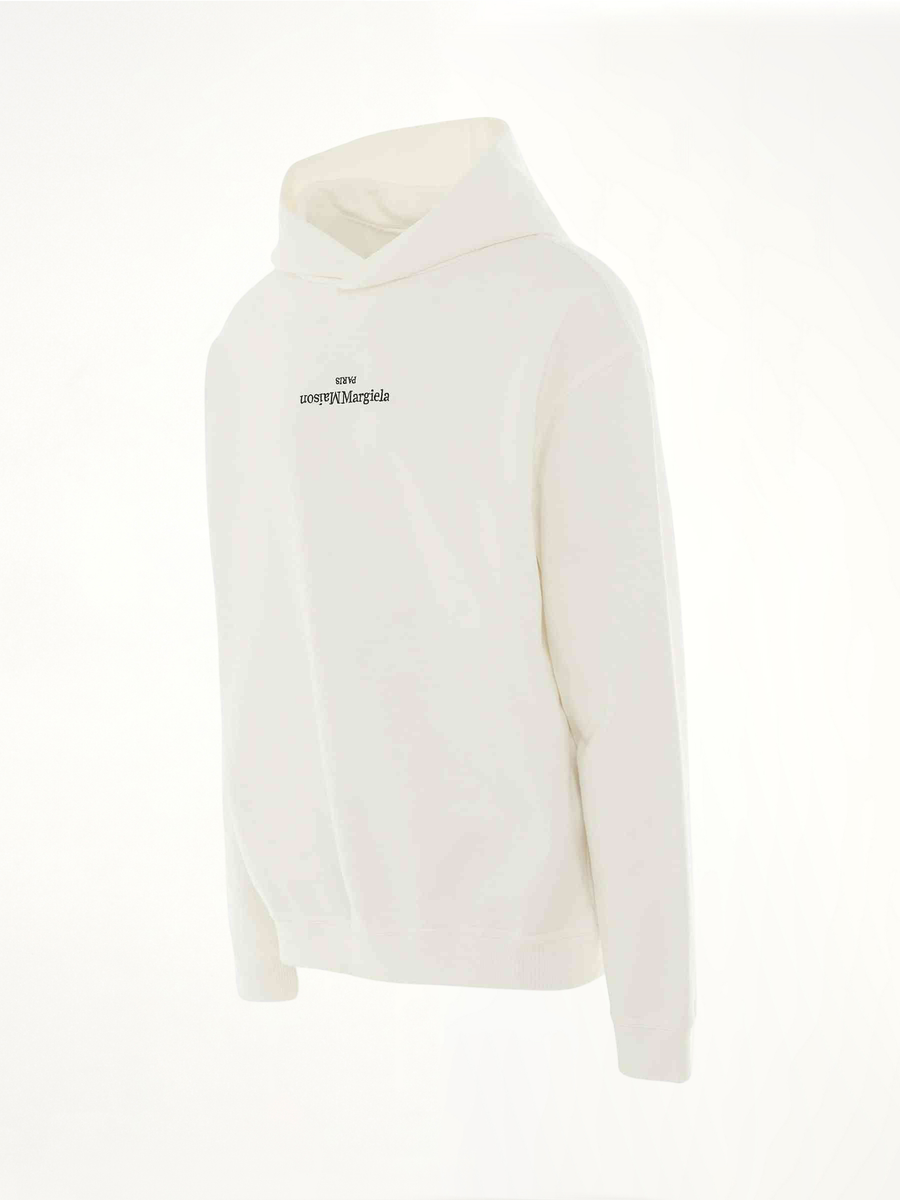 Upside Down Logo Hoodie in White