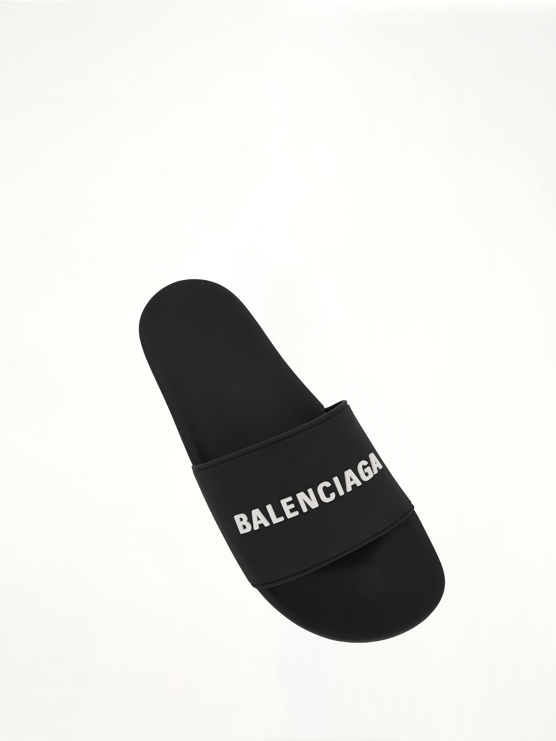 3D Logo Rubber Pool Slide Sandal in Black/White Top View | BALENCIAGA