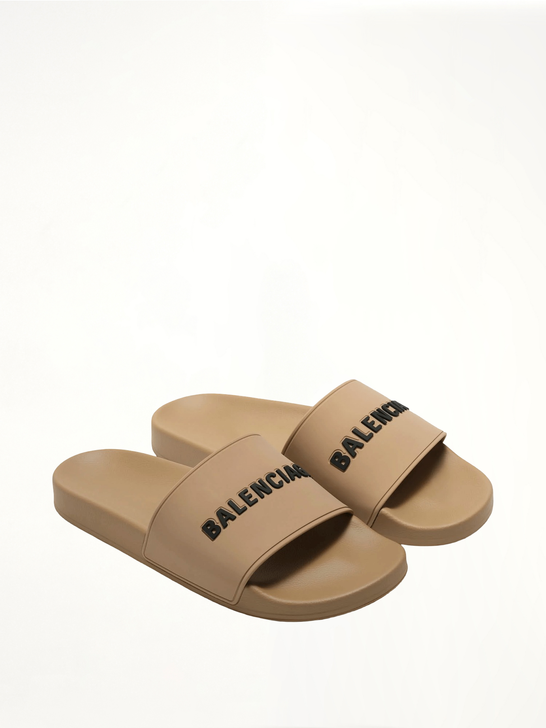 3D Logo Pool Slide Sandal in Beige/Black Front View | BALENCIAGA