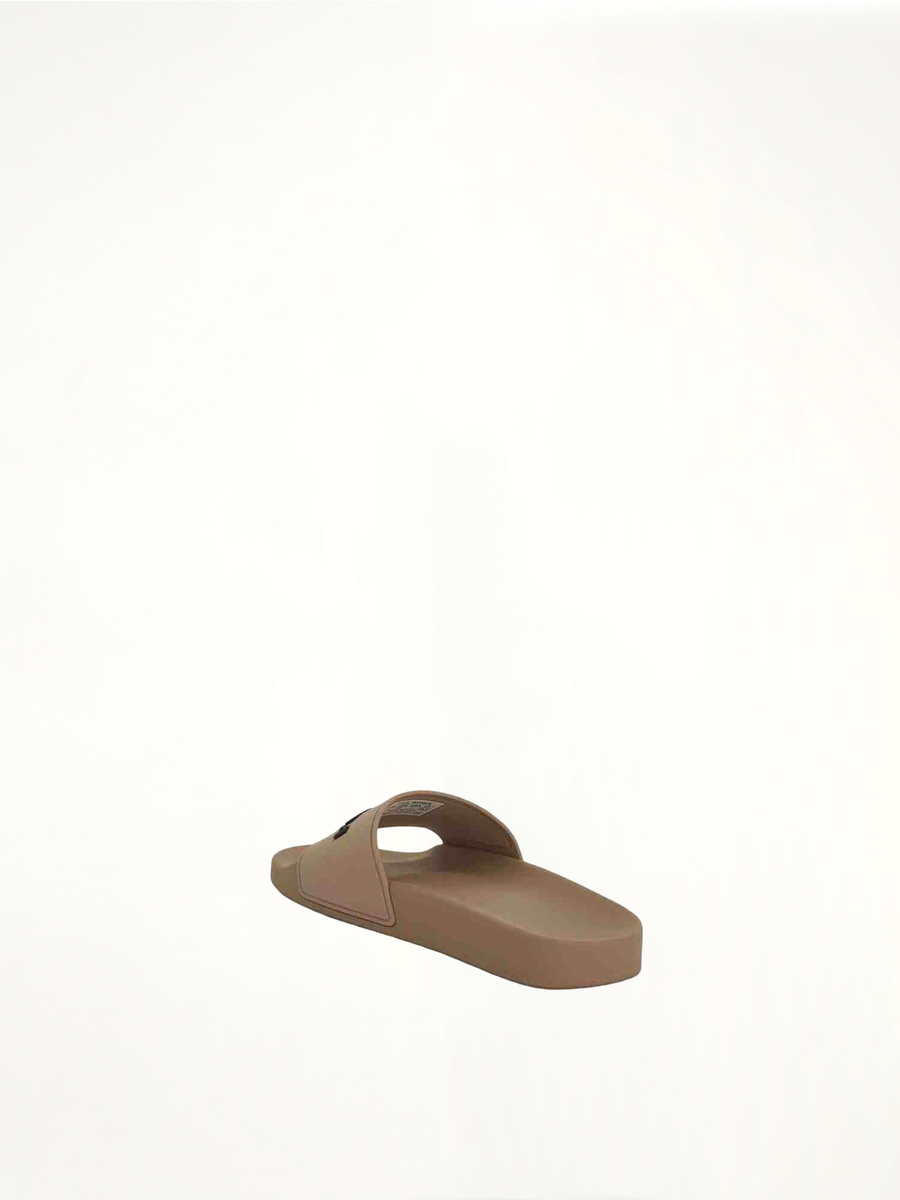 3D Logo Pool Slide Sandal in Beige/Black Back View | BALENCIAGA