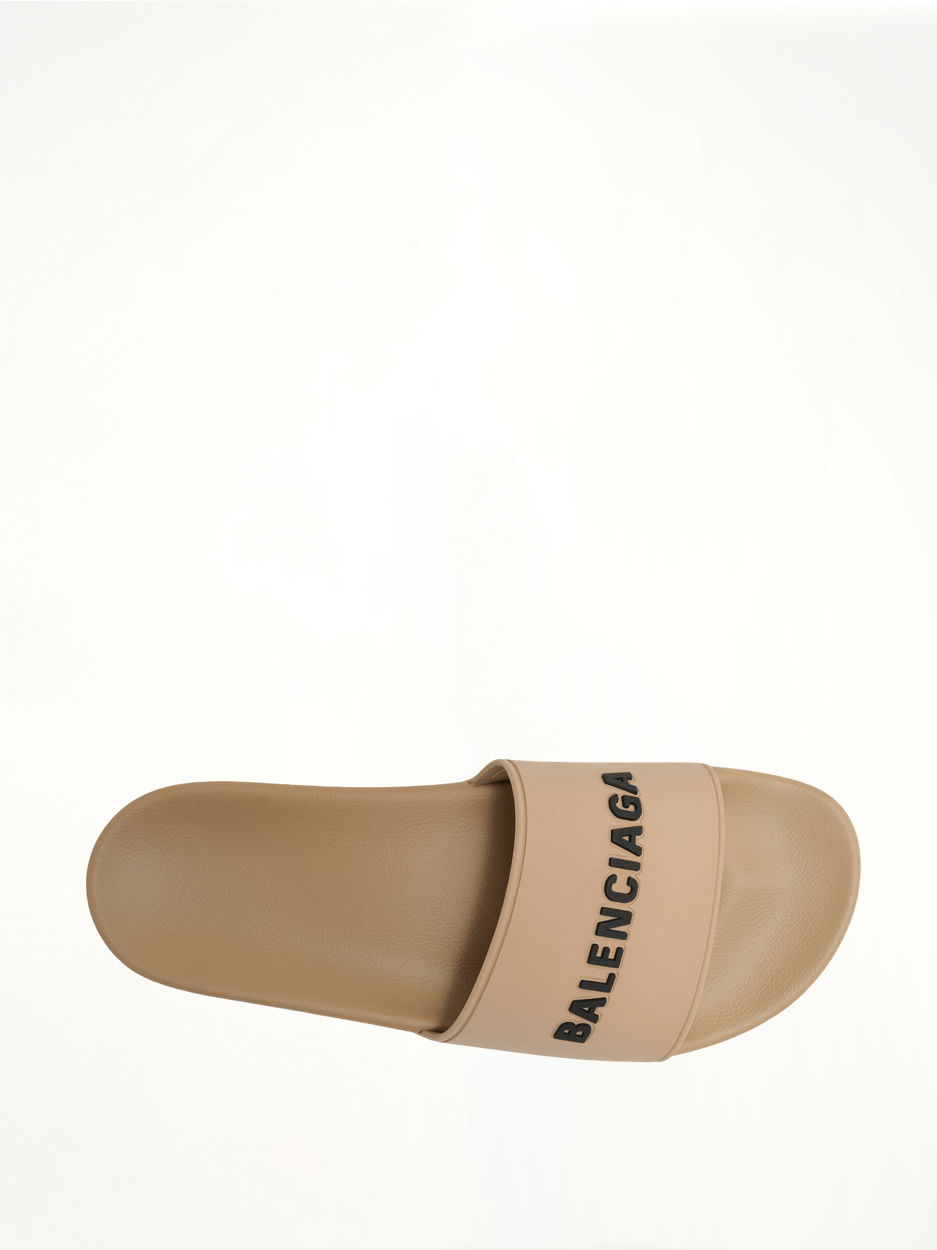 3D Logo Pool Slide Sandal in Beige/Black Top View | BALENCIAGA