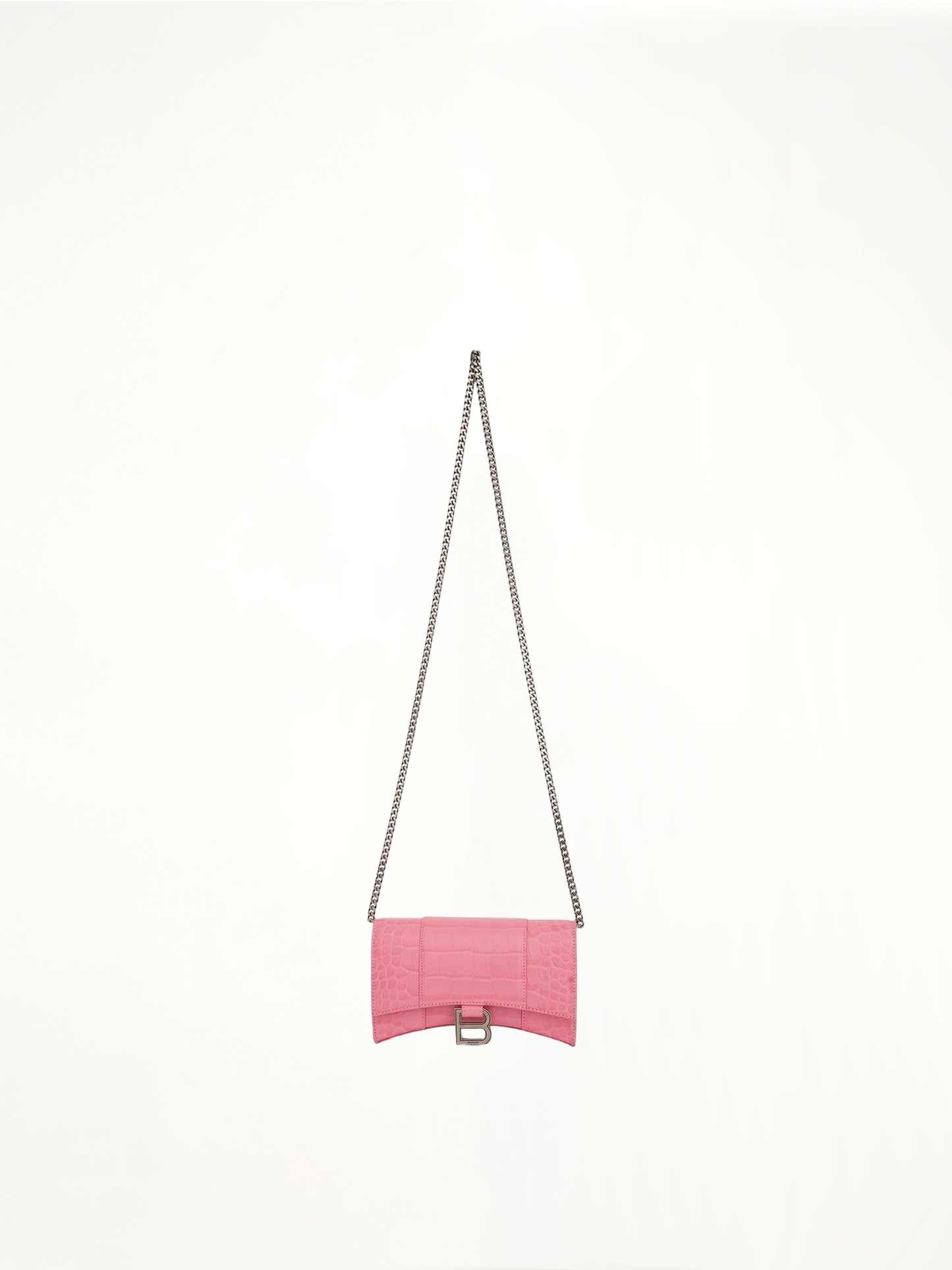 Hourglass Embossed Croco Wallet On Chain in Sweet Pink