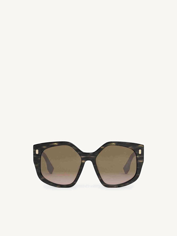 FE40017F Geometric Sunglasses with Bordeaux in Black Horn