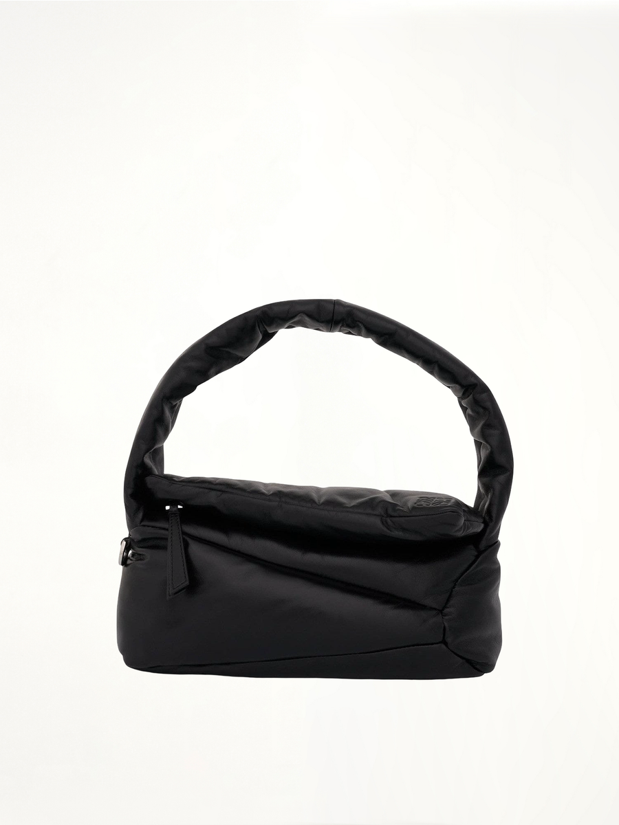 Puffer Puzzle Hobo Bag in Shiny Nappa Lambskin in Black