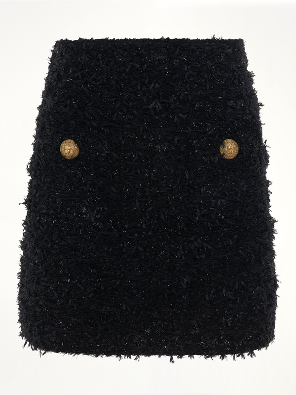 High Waisted 2 Pockets Tweed Short Skirt in Black